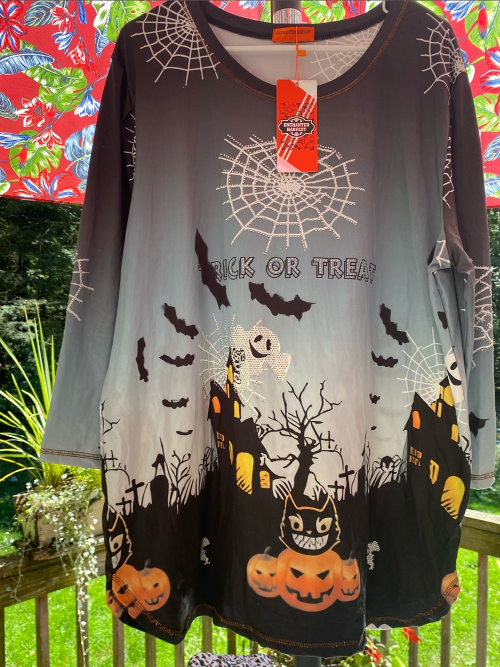 Halloween Spiderweb & Jack-o'-Lantern Pullover Tunic - Gray/Black/Orange